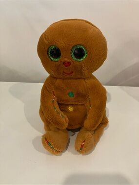 Ty Brown Gingerbread Plush with Green Glitter Eyes “Crispin”